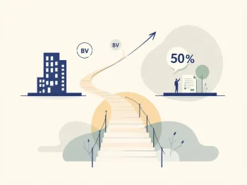 Professionele illustratie van BV versus werknemersparticipatie keuzes met geometrische vormen en beige verbindingspad