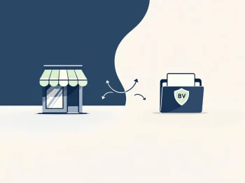 Transformatie van eenmanszaak naar stakingslijfrente BV, geïllustreerd met winkel die overgaat in beschermd document