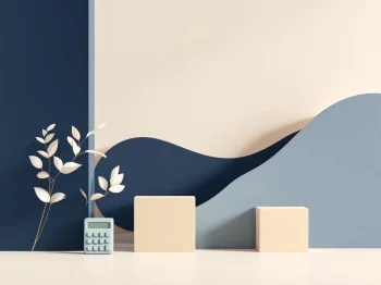 Stijgende grafiek met geometrische vormen en rekenmachine symboliseert financiële groei en lijfrente waardering