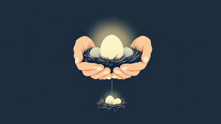 Twee beschermende handen ondersteunen gloeiende nesteieren, verbonden door lijn die levenslange uitkering symboliseert