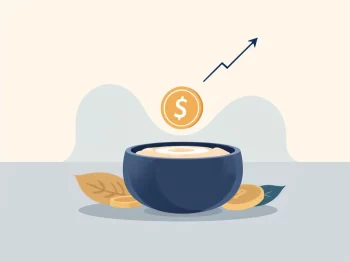 Dividend munt vloeit in nest ei container, navy blauwe achtergrond, pijl omhoog, pensioenplanning concept