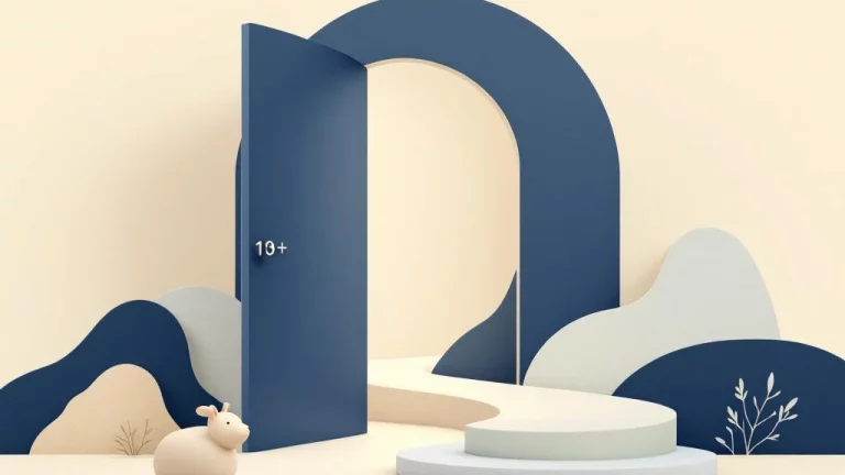 Minimalistisch ontwerp met open deur naar pad in navy en beige, symboliseert vroegtijdige ontbinding pensioen BV