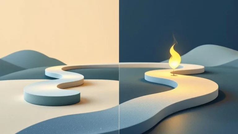 Twee pensioenroutes: korter pad met zandloper links, langer pad met eeuwige vlam rechts op blauwe achtergrond