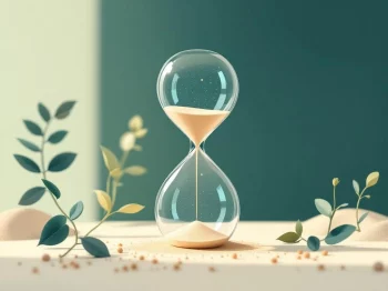 Zandloper met zand dat overloopt in pensioenei, symboliseert financiële planning en zekerheid voor pensioen