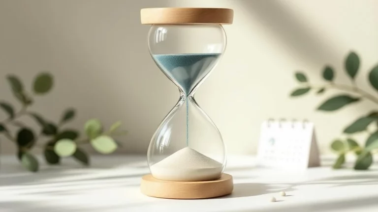 Zandloper met blauwe zand overgaat in nest ei, symboliseert pensioen zekerheid voor ondernemers met kalender en groene accenten