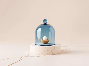 Glazen stolp beschermt nesteieren op gebarsten fundament met alternatieve route van gladde stenen, financiële planning concept