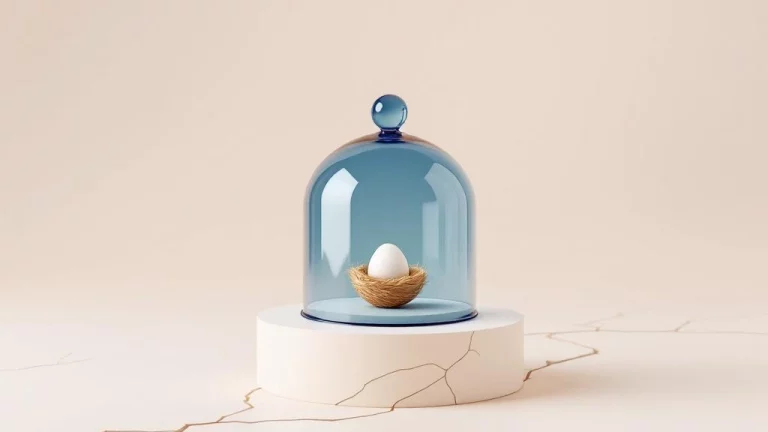 Glazen stolp beschermt nesteieren op gebarsten fundament met alternatieve route van gladde stenen, financiële planning concept